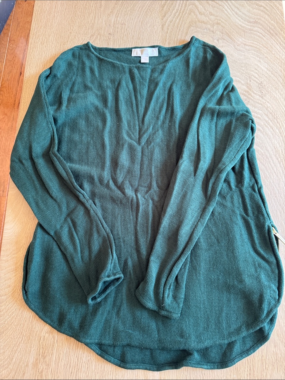 Michael Kors Deep Green Long Sleeve Scoop Neck Top